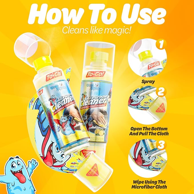 Travel Spray Bottle With Microfiber Cap - All Purpose Cleaner - Lemon (2 Pack)
