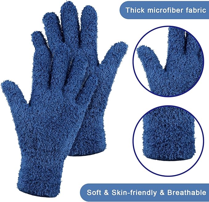 Patelai 3 Pairs Microfiber Plant Dusting Gloves Leaf Cleaning Gloves for Indoor Plants, Blinds, Furniture, House (Black,Navy,Yellow,Large)