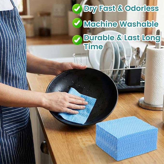 300 Pcs Disposable Dish Cloths, Reusable Cleaning Cloths and Towels, Highly Absorbent Wipes and Rags for Kitchen, Home, Office (Red, Blue, Green)