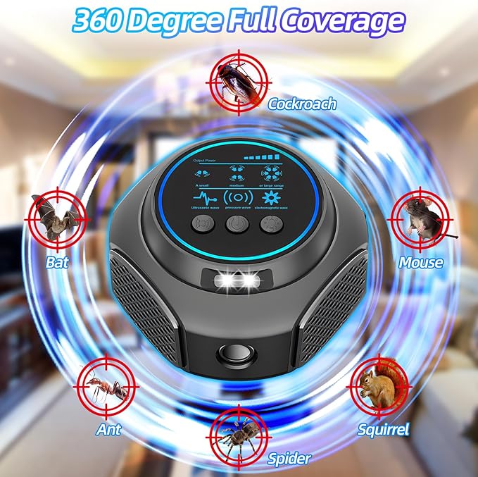 360° Rat Deterrent Rodent Repellent Ultrasonic Plug in, Electronic Mouse Repellent Devices for Pest, Mice, Squirrel, Ants Repeller for Indoor House Kitchen Garage Warehouse RV(2Pack)