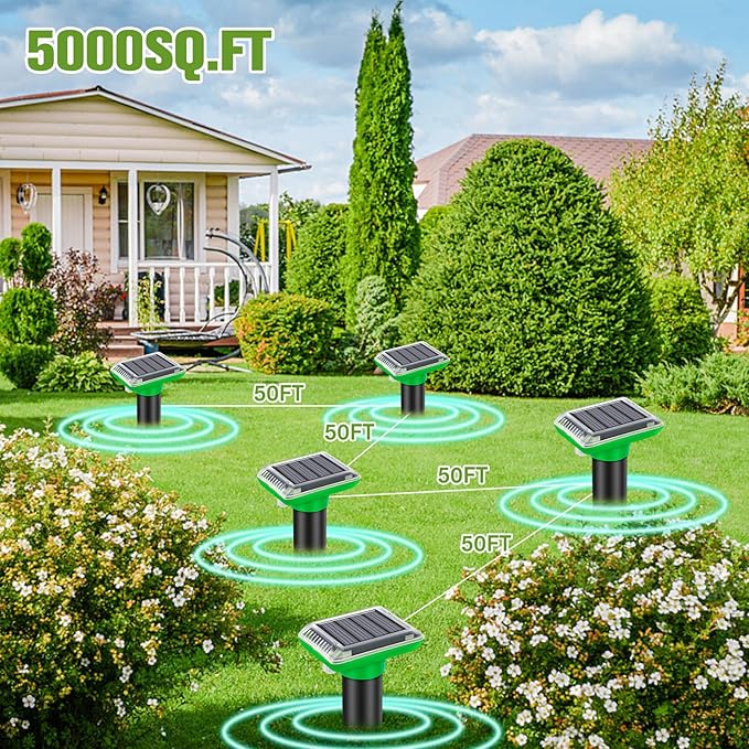 Solar Mole Repellent, Ultrasonic Gopher Repeller Outdoor, Solar Powered Waterproof Snake Repellent Deterrent Gopher Vole Snake Pest and Other Animals from Lawn Garden Yard Home(LightGreen, 6 Packs)
