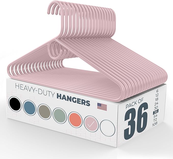 Neaties Heavy Duty Clothes Hangers 36 Pack – Made in the USA – 8lb Capacity Plastic Hangers for Adult Clothing – Durable for Pants, Coats, Jackets, or Jeans – Pink