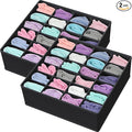Simple Houseware 2 Pack Closet Sock Organizer, 24 Cell Drawer Divider, Black