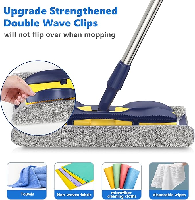 Microfiber Mops for Hardwood Floor Cleaning: MEXERRIS Flat Floor Mop with 4 Washable Pads 59" Adjustable Handle - Dust Dry Mops for Kitchen Bathroom Tile Laminate Wood Vinyl - Home Commercial Mop