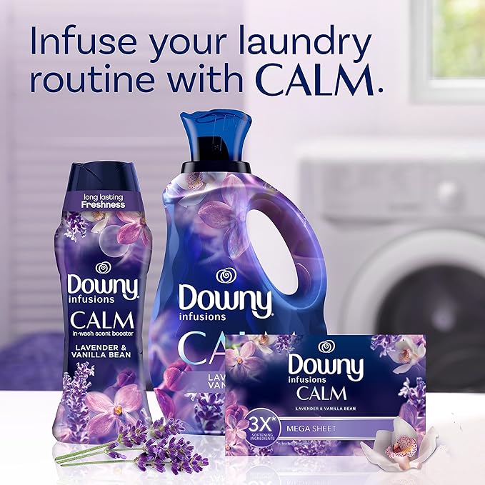 Downy Calm Mega Dryer Sheets, Large Fabric Softener Sheets for Laundry , Static Guard & Softness Boost, Laundry Dryer and Fabric Sheets, 180 Count