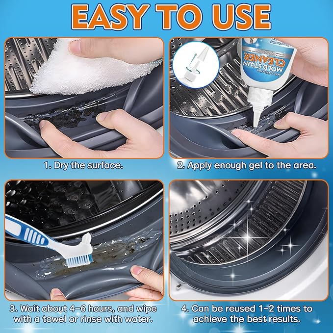 Mold Stain Cleaner Gel, 8 FL oz Heavy-Duty Household Cleaner for Washing Machine Gasket, Shower Caulk, Bathroom Grout & Front Loader Seal