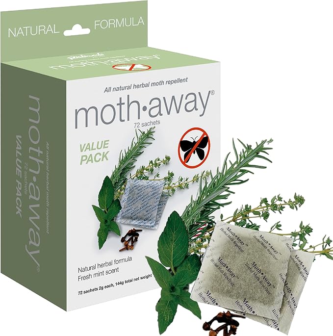 Richards Moth Away Herbal Repellent Sachets – 72 Count Value Pack – 100% Natural Ingredients – Peppermint, Rosemary & Thyme – Non-Toxic Moth Protection for Closets, Drawers & Storage – Made in USA