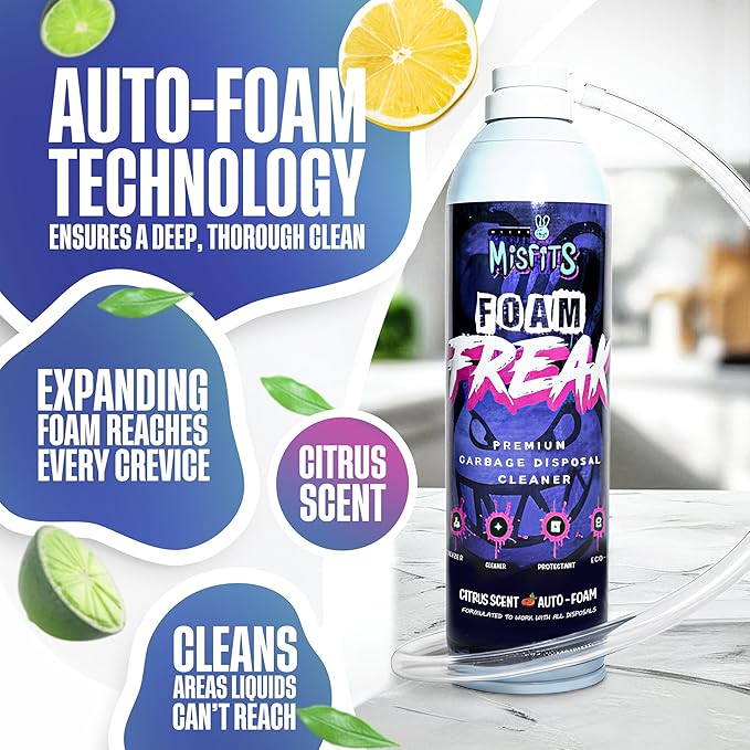 Foaming Garbage Disposal Cleaner with 24-Inch Hose | Deep Reach Drain Cleaner & Deodorizer | Odor Eliminator for Kitchen Drains & Disposals | Heavy-Duty Foaming Action | 1-Year Supply Per Can