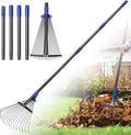 Rake for Leaves: Adjustable Metal Leaf Rake for Lawn, 8-17" Expandable Head, 65” Long Handle,Collapsible Heavy Duty Women Kids Garden Rakes for Yard Pine Needles Mulch Grass Debris Gardening Camping