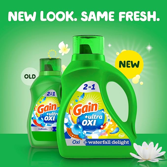 Gain Ultra Oxi Liquid Laundry Detergent,Waterfall Delight Scent,194 fl oz,134 Loads,Freshness + Odor Fighting,High Efficiency Washing Machine Liquid Cleaning Soap,(Pack of 2)