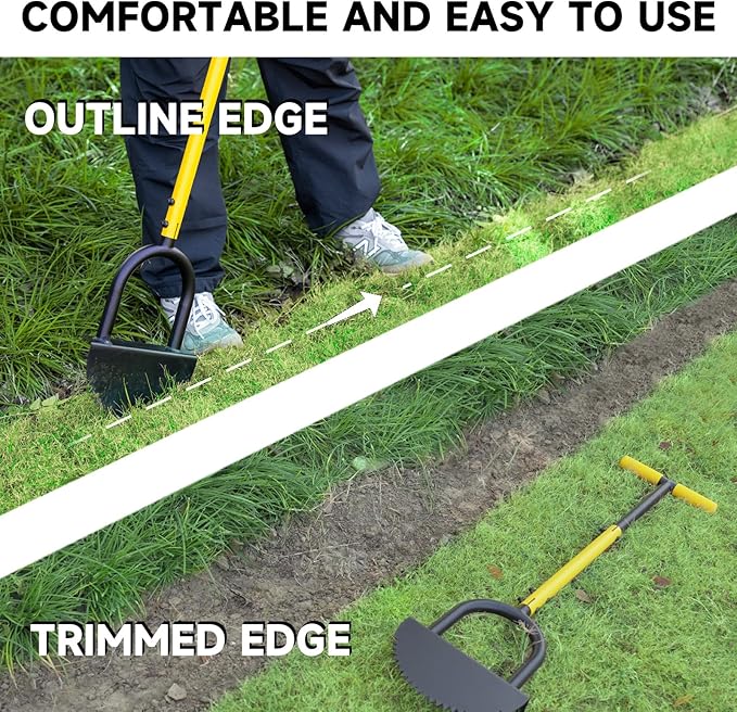Manual Edger Lawn Tool with 38"-42" Adjustable Length, Saw-Tooth Border Edger with Wide Footplate Manganese Steel Blade, Garden Edging Tool for Flower Beds, Landscaping, Sidewalks, Yard