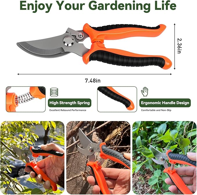 3-in-1 Weed Puller Tool Set with 60" Adjustable Long Handle, Manual Weeder Rake, Garden Hoe & Pruning Shears | Heavy Duty Stainless Steel for Vegetable Gardening, Lawn, Backyard & Farm