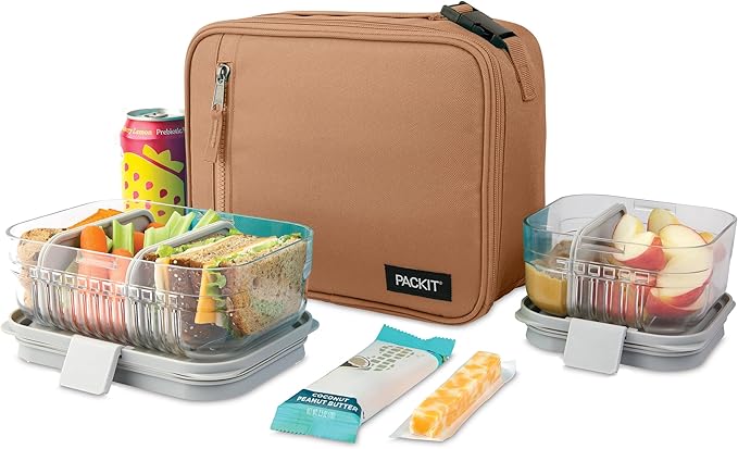 PackIt(R) Freezable Classic Lunch Box, Almond, Built with EcoFreeze(R) Technology, Collapsible, Reusable, Zip Closure With Zip Front Pocket and Buckle Handle, Designed for Fresh Lunch On the Go