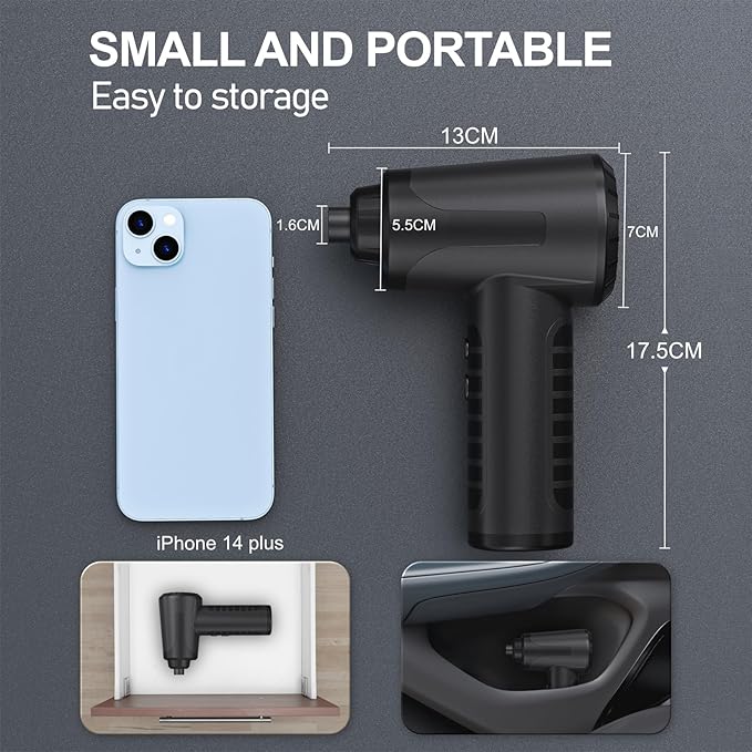 Electric Compressed Air Duster Rechargable Air Blower for Car 100000RPM Air Can Duster for Computer PC Mini Blower Cordless with Led Light Handheld Blower Keyboard Cleaner, Black