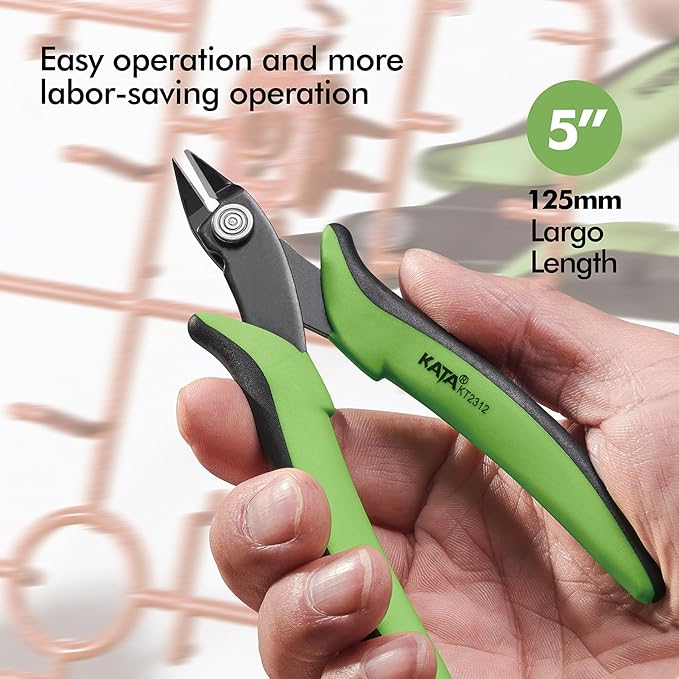 KATA Micro Flush Cutters, 5-inch Precision Wire Cutter, Anti-Slip Side Cutting Pliers for Electronics, Zip Ties, Copper Wire