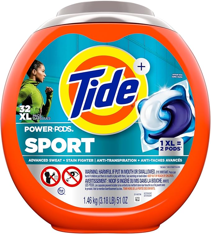 Tide Power Pods Sport Laundry Detergent Pacs, 32 Count, Advanced Sweat + Stain Fighter