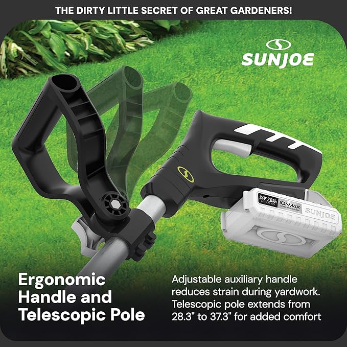 Sun Joe 24V-TLR-LTE 24-Volt Amp Cordless Garden Tiller + Cultivator, Kit (w/2.0-Ah Battery + Quick Charger)
