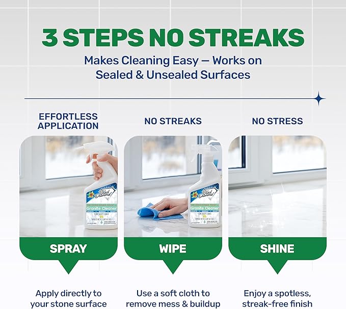 Black Diamond Stoneworks Granite Counter Cleaner: USDA Certified BIOBASED- Safe for Granite and other stone countertops. Safe for food contact formula to keep your countertops looking fresh and clean!