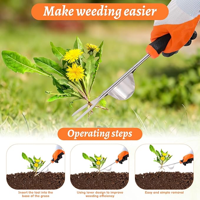 Weed Puller Tool, Manual Portable Stainless Steel Weeder Puller Tool, Crack Weed Remover Gardening Tools for Garden Farm Backyard