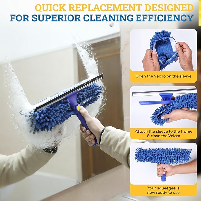 Kleen Handler Chenille Replacement Window Cleaning Squeegee Sleeves (5 Pack), Reusable & Washable Glass Cleaning Scrubber Refills