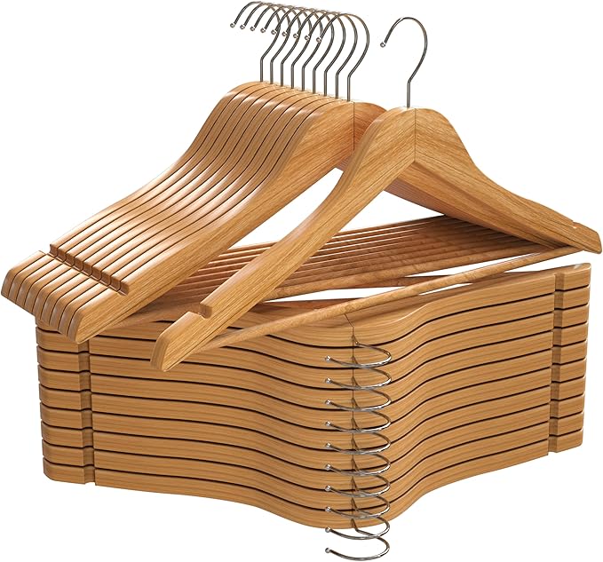 Utopia Home Premium Wooden Hangers 20 Pack - Heavy Duty & Durable Coat Hanger - Wood Hanger with 360-Degree Rotatable Hook - Clothes Hangers with Non-Slip Shoulder Notches For Shirts & Coats (Natural)