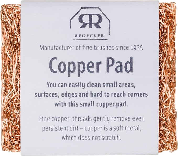 Redecker Mini Copper Scrubbing Pad, Firm Copper Braided Scrubber for Small Areas & Corners, Wet Use Kitchen Scouring Pad for Steel Glass Ceramic Rust Removal, 2 x 1.6 in, Made in Netherlands