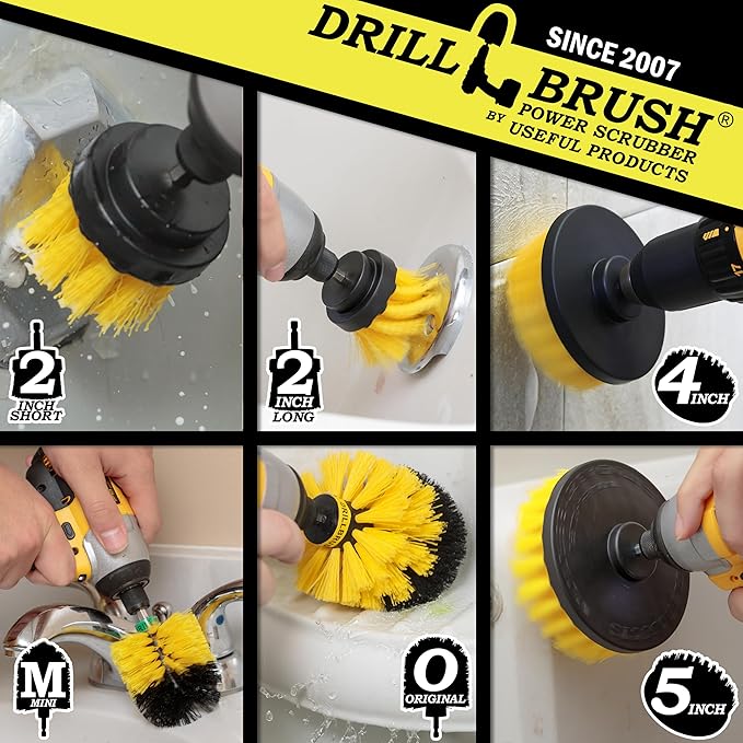 Drill Brush Attachments for Cleaning Shower, Bathroom, Grout, Tile, Bathtub, Bath Mat, Sink, Tile, Porcelain, Fiberglass, Cast Iron, Flooring – Grout Cleaner Drill Brush Set - Bathroom Accessories Kit