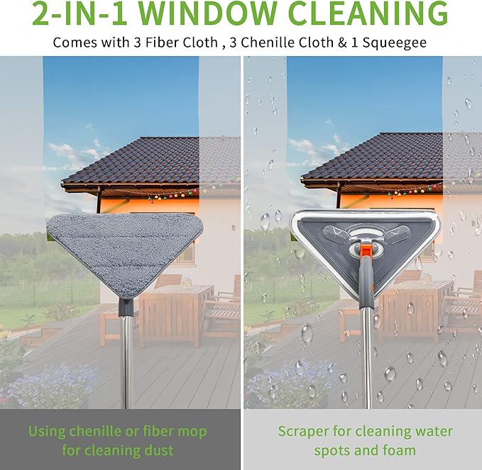 Long Handle Wall Mop 85 Inch, Wall Cleaner Ceiling Duster Extension Pole 39" to 85", 360° Rotatable Baseboard Wall Window Duster, Dry Dust /Wet Wash Cleaning Tool with 6 Replacement Chenille Pads