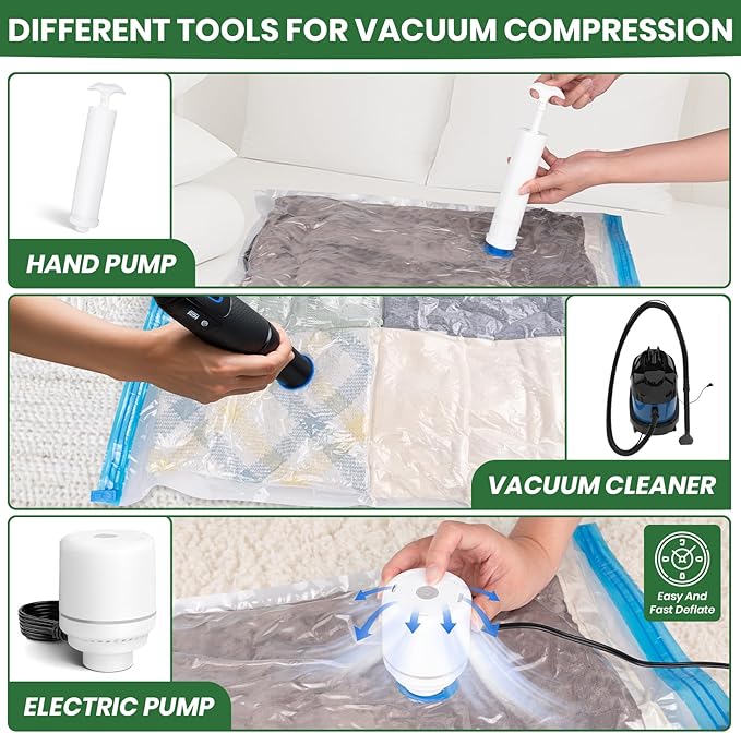 Vacuum Storage Bags,10Pack Vacuum Seal Bags for Clothing,Bedding,Clothes,Comforters,Blankets,Pillows-5 Jumbo+5Large Space Bag Vacuumm Storage Bag Hand Pump Inclued
