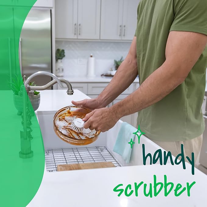 Scotch-Brite Handy Brush, Small and Durable Dish Brush with Handle for Scrubbing Hard-to-Reach Cookware, Tubs, Sinks, Car Tires, and More without Scratching, Antimicrobial, and Rinses Clean