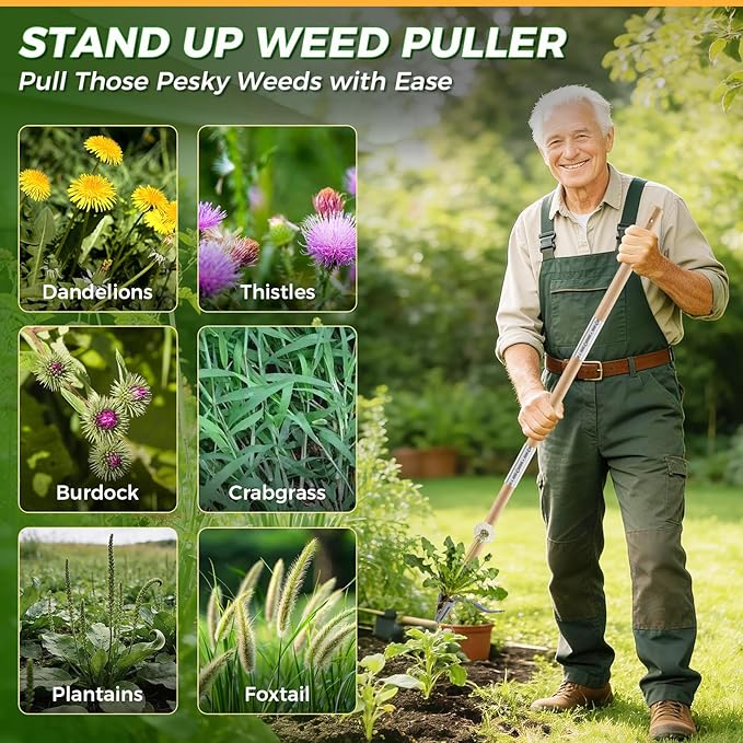Weed Puller Tool, Stand Up Heavy Duty Root Removal Tool with 4-Claw Head & Long Handle, Garden Hand Weeding Tool - Easily Remove Weeds Without Bending, Pulling,or Kneeling