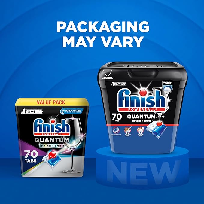 Finish Quantum Infinity Shine Dishwasher Pods, No Pre-Rinse Dishwasher Detergent Soap Removes 24HR Dried-On Stain and Grease, Leaving a Virtually Spotless Shine, 70 Count