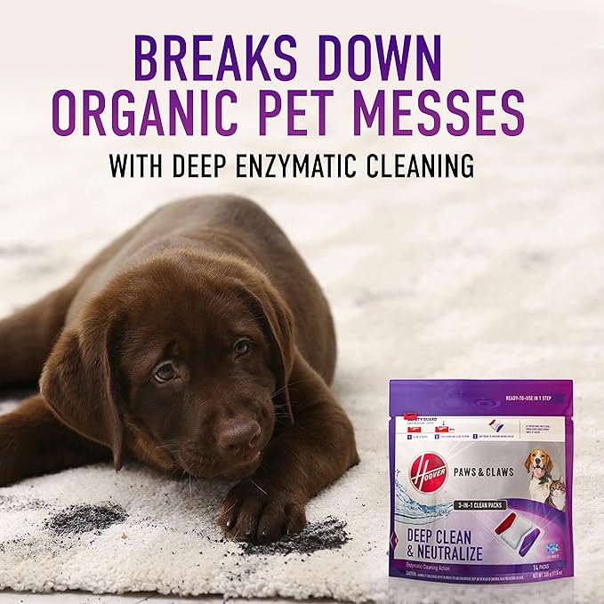 Hoover Paws & Claws Clean Packs, Sea Breeze Scent, Pre-Measured Concentrated Pack Solution, Tackles Tough Pet Messes & Stains, Pair Full Size Carpet Cleaning Machines