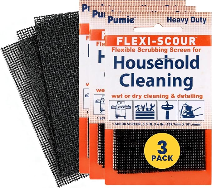 PUMIE Flexi Scour, 3-Pack 5.5 x 4 Flexible Scrubbing Screen for Household Cleaning, Flexible Scouring Pad Abrasive Grit Screen for Grills, Remove Stubborn Stain, Grime, Carbon, Rust, Scale -FLEX-12 C