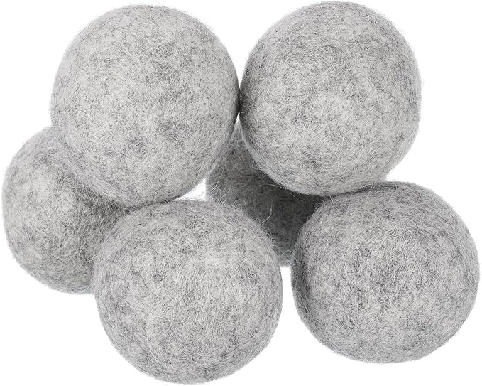 uxcell 6 Pcs Wool Dryer Balls, 2 Inches Wool Laundry Dryer Balls for Reducing Clothing Static and Wrinkles, Light Grey
