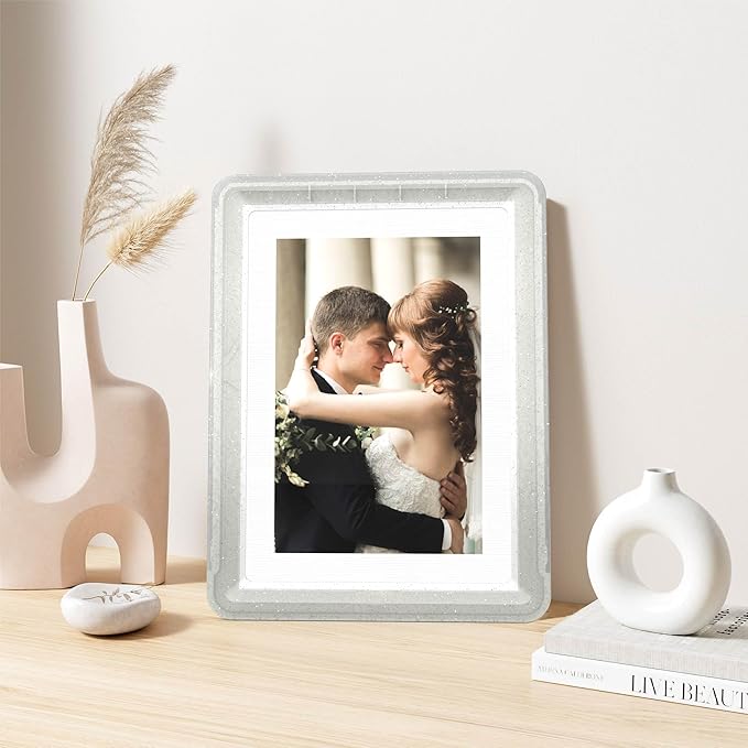 5x7 Picture Frame, Clear Acrylic Photo Frame with White Mat for 4x6 Photos, One-Piece Shatterproof Tool-Free Design, UV-Resistant Waterproof Tabletop Frame for Home Office Decor with 10-Year Warranty
