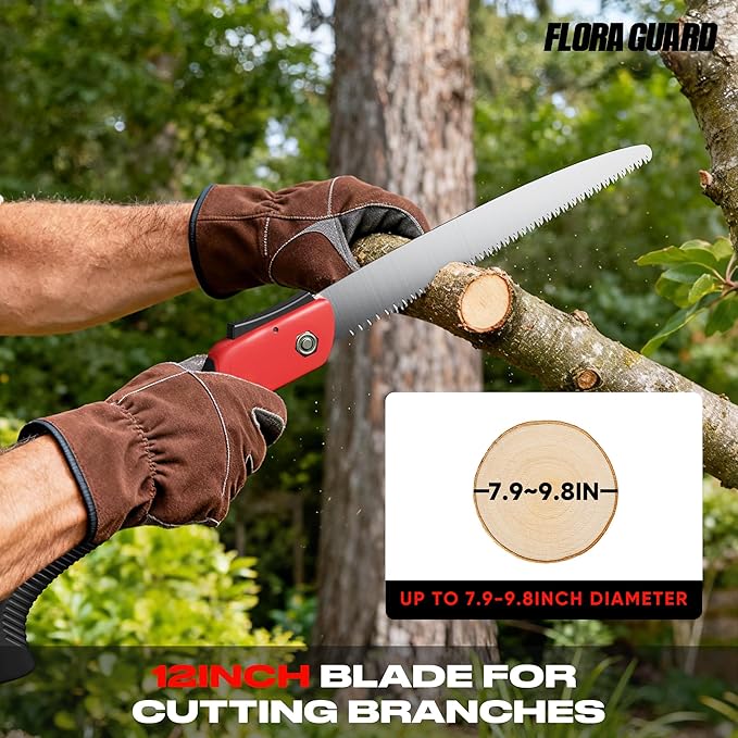 FLORA GUARD Folding Hand Saw 12-Inch, Heavy Duty SK5 Steel Pruning Saw with Hard Teeth for Wood Cutting, Tree Trimming, Camping & Gardening