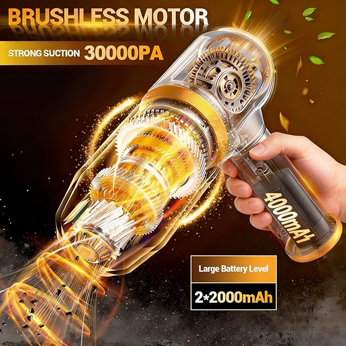 Cozylady Cordless Car Vacuum Cleaner,300000PA Brushless Handheld Vacuum, 6-in-1 Rechargeable&Portable Handheld Vacuum Cleaner for Auto Interior Pet Hair, Home, Office, Kitchen