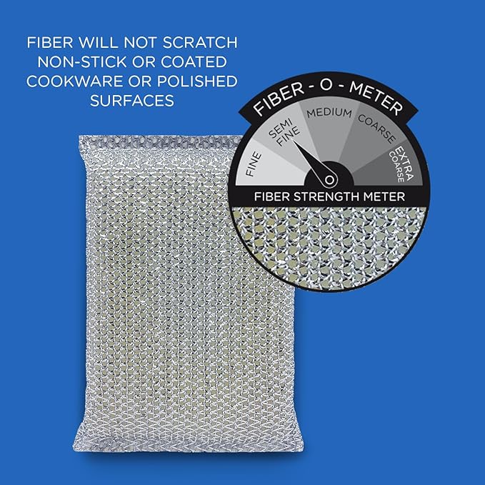 LOLA Wonder Non-Scratch Scouring Pad, 6 Pack, Large Knitted Flat Wire Cloth Fibers w/Foam Sponge Core, Assorted Colors (Gold or Silver)
