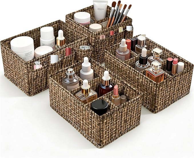 VERONLY Cosmetic Storage Bins Makeup Organizer, Adjustable Multifunction Storage Box Desk Drawer Divider for Makeup Brushes, Bathroom Countertop or Dresser, Set of 4