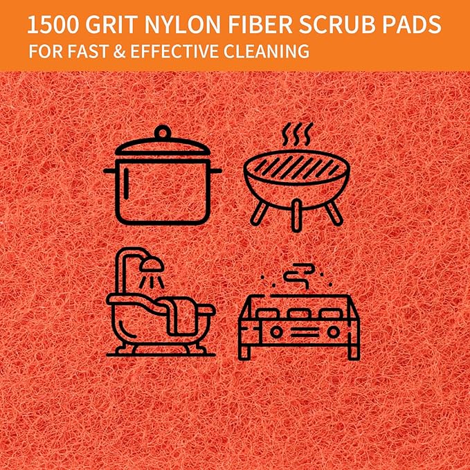 Non-Scratch Scouring Pads with Handle, Reusable Cleaning Scrubbers, Heavy Duty Scrubbing Pads for Cleaning Pans, Pots, Ovens, Grills, Griddles- 5 Scrub Pads and 1 Handle