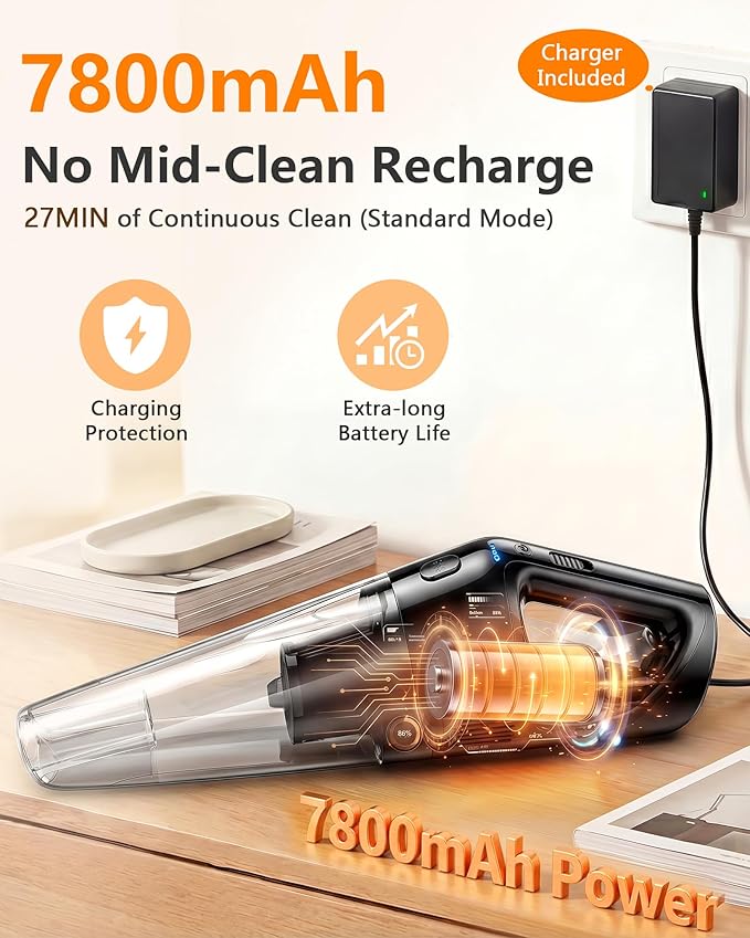 PowerSpeed CleanView Portable Handheld Vacuum - 16000Pa Strong Suction Powerful with 1000mL Dust Cup and LED Light - Cordless Vacuum Cleaner for Home Daily Quick Clean - for Dust/Pet Hair/Floor Debris