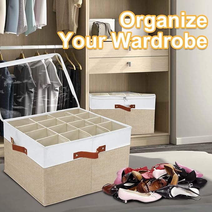Shoe Storage Organizer for Closet,Stackable Shoe Storage Box for Entryway,Cube Storage Cabinet,Organizador De Zapato,Folding House Container with Clear Cover,Portable Holder Shoe Rack(Brown)