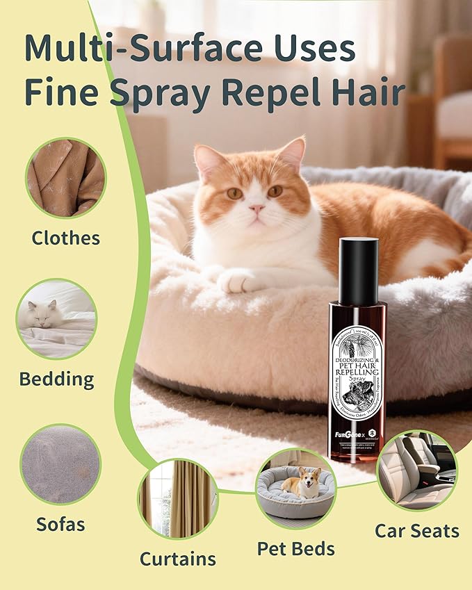 FurGone by Seedshub Pet Hair Repelling Spray, Odor Neutralizer | Anti-Static Wrinkle Release Pet-Friendly Sprays for Clothing and More, Pine Nut Scent, Up to 1400 Sprays, 3.38oz (2 Travel Pack)