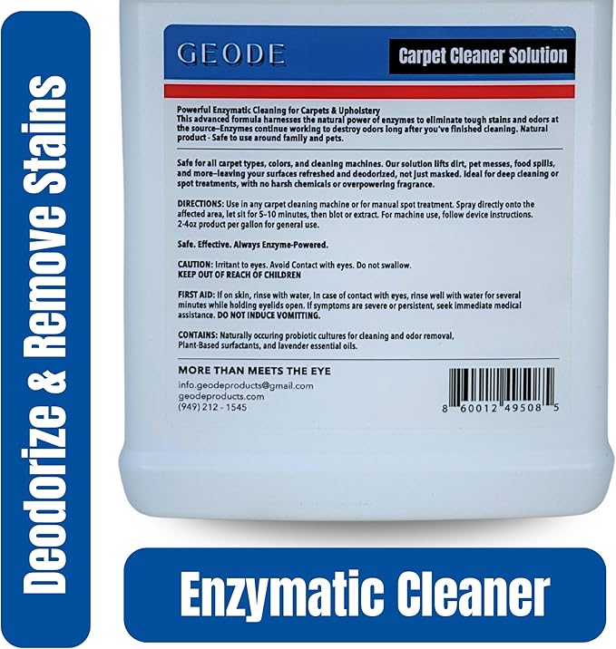 GEODE Carpet Cleaner Solution for Machines – Enzyme Carpet Cleaner & Deodorizer for Deep Cleaning, Pet Stain & Odor Remover, Non-Toxic Concentrated Formula for Carpet Cleaning Machines (G)