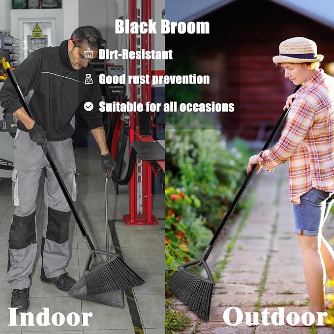 Heavy Duty Commercial Broom, 3 Pack Upgraded Angle Brooms for Sweeping Outdoor and Indoor, Perfect Black Brooms of House, Kitchen, Garage, Courtyard, Concrete