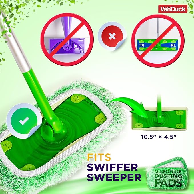 VanDuck Floor Duster Refill Compatible with Swiffer Sweeper (2 Pack) - Microfiber Pet Heavy Duty Dry Cloth Refills - Reusable Mop Pad