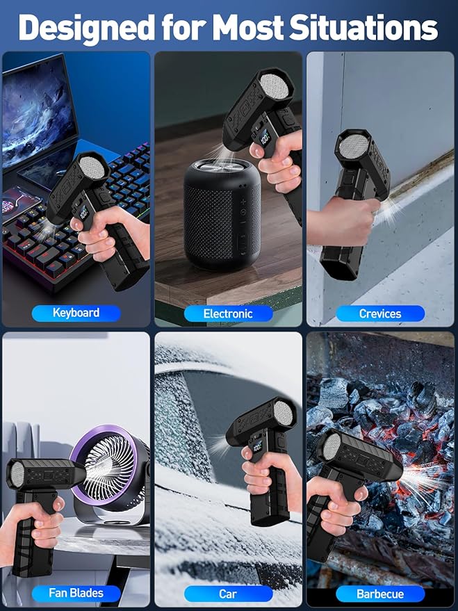 Compressed Air Duster 130000RPM Electric Duster with LED Light, 100 Gear Adjustable Rechargeable Cordless Air Blower Cleaning Tool for Keyboard