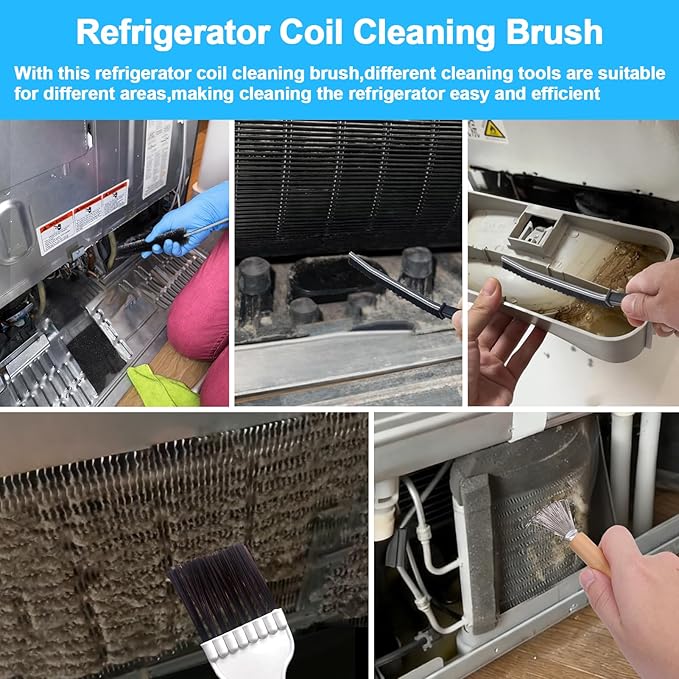XANGNIER Refrigerator Coil Cleaning Brush Kit,5 Pack Fridge Coil Cleaner Tools Accessories,Sewer Drain Cleaner Brush for Toilet,Sink, Dryer Vent,Pipe,Shower,Appliance,Long Flexible Drain Brush