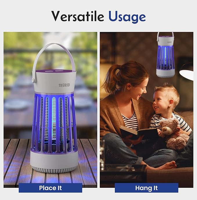Fly Trap Indoor Bug Zapper, UV LED Mosquito Repellent Outdoor Patio, Portable Electric Zapper with Fan and Easy-Empty Tray, Ideal for Indoor Use